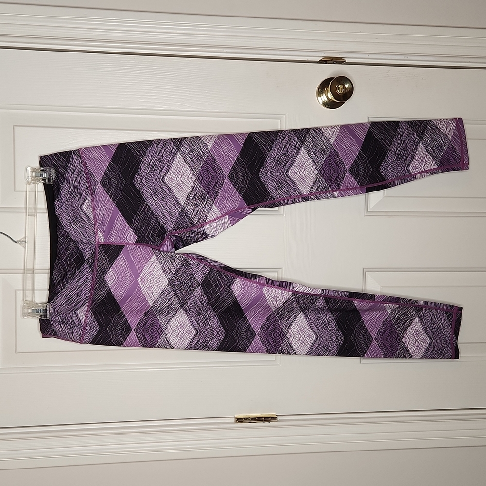 ODODOS by Power Flex Purple Sketched Chevron Leggings Size L